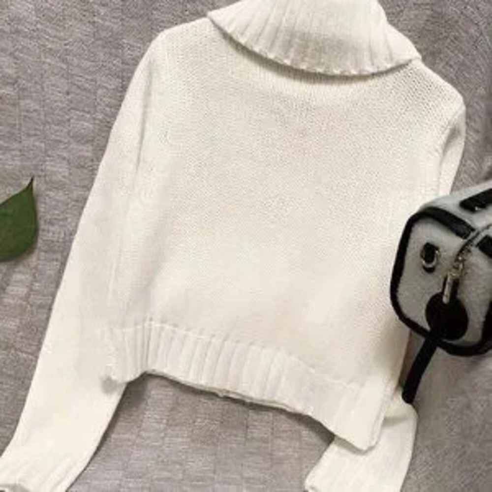 White Casual Women's High Collar Sweater Cardigan with Large Zipper - Picture 2 of 3